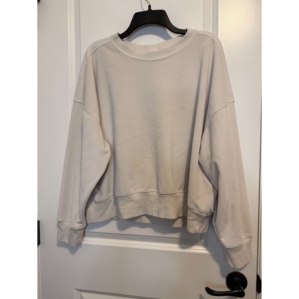 YPB Crewneck Sweatshirt Women XL Cream Excellent Ribbed Relaxed Fit Pullover
